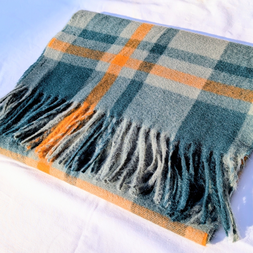 Blue Wool Plaid Winter Scarf